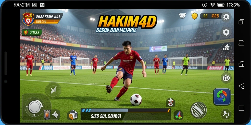 Tampilan gameplay menarik HAKIM4D dengan aksi sepak bola dinamis.