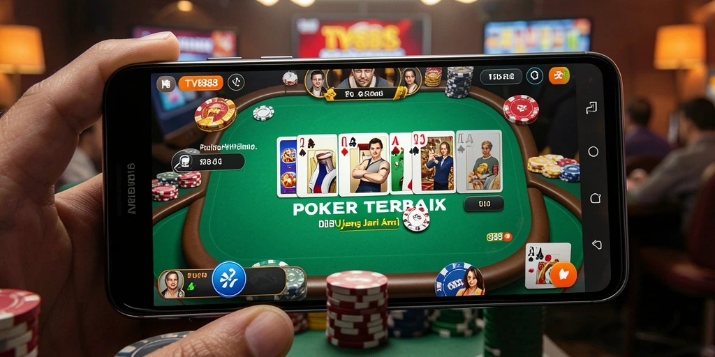 Screenshot gameplay TV888 menampilkan aksi poker yang mendebarkan.